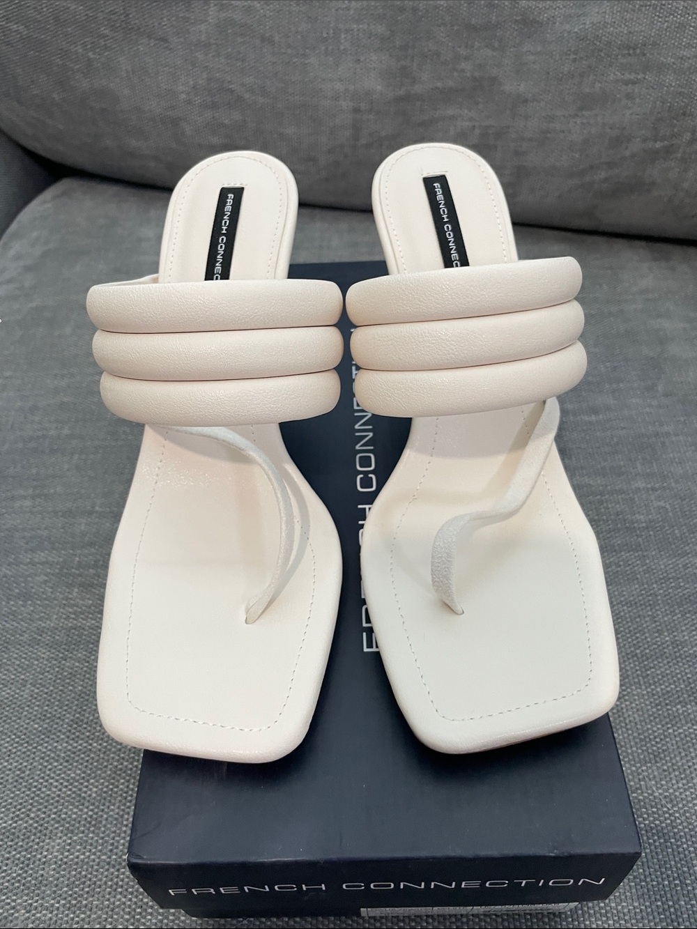 French Connection Cream Padded Triple-Strip Toe-Post Sandals